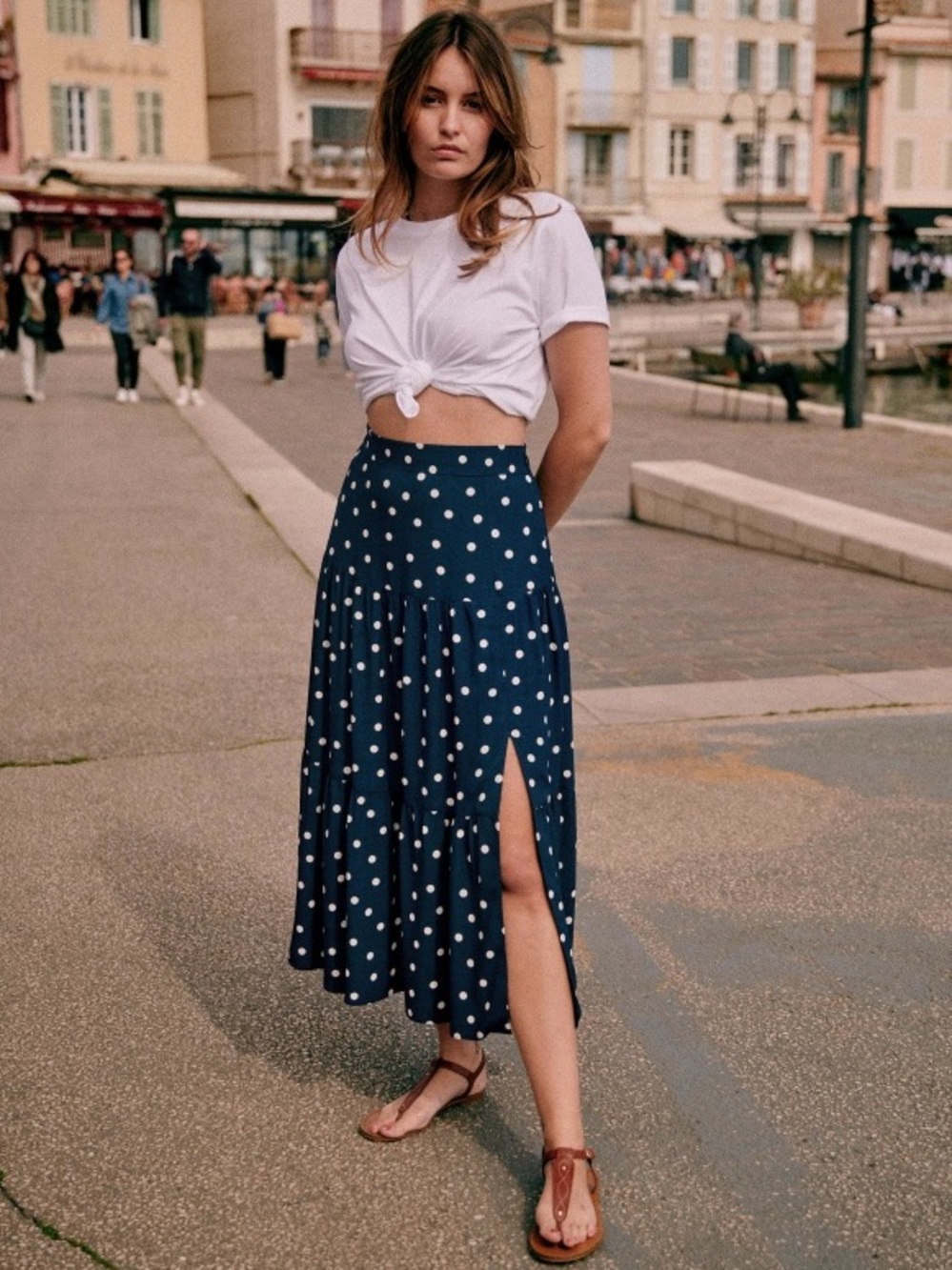 Sézane Tammie Skirt in Navy Polka Dots FR 34 / US 2